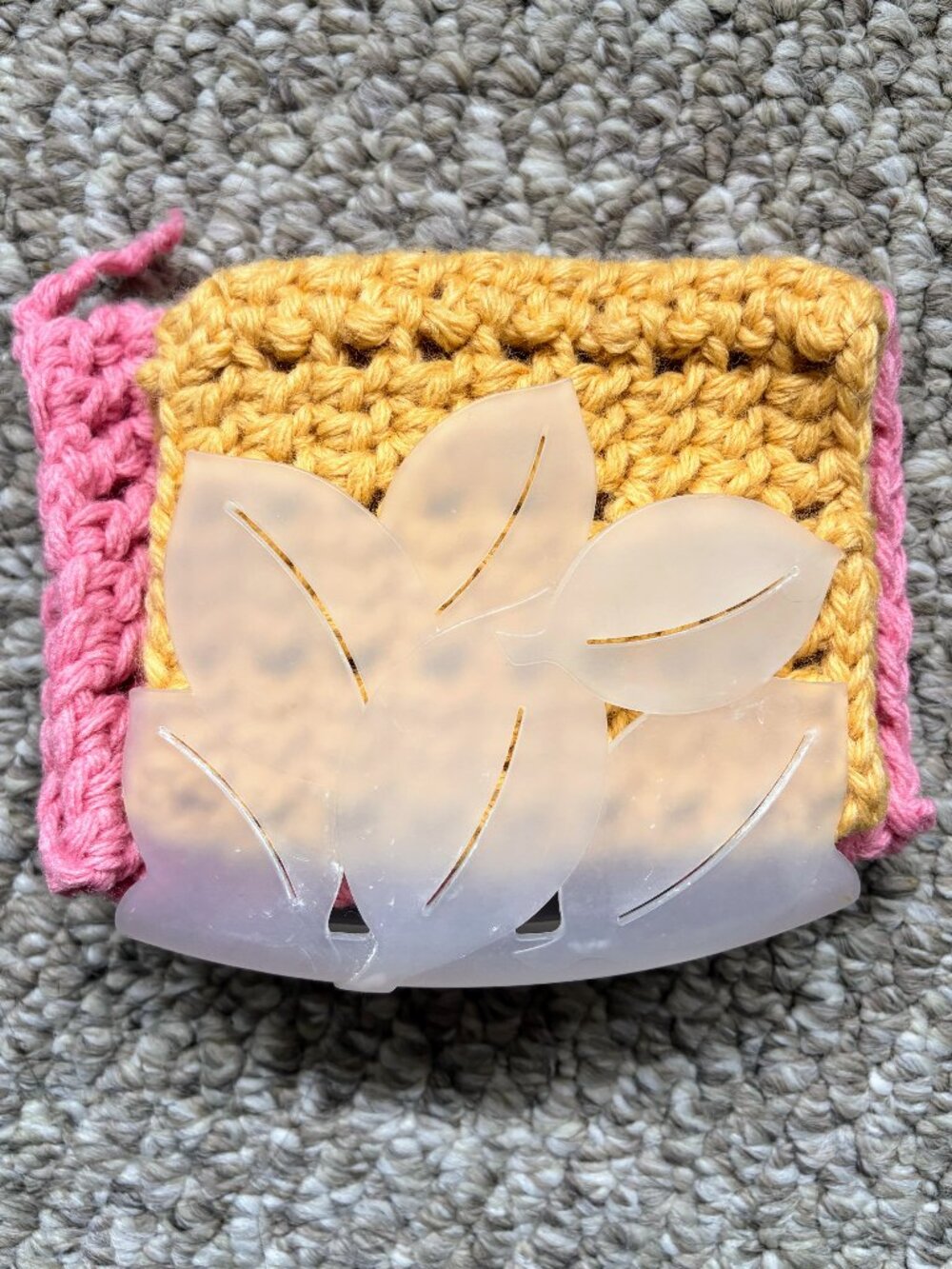 Set of 2 New Handmade Yarn Scrubbers and Pre-Owned Sponge Holder